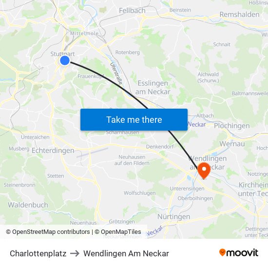 Charlottenplatz to Wendlingen Am Neckar map