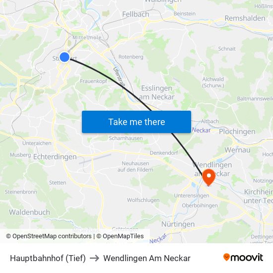 Hauptbahnhof (Tief) to Wendlingen Am Neckar map