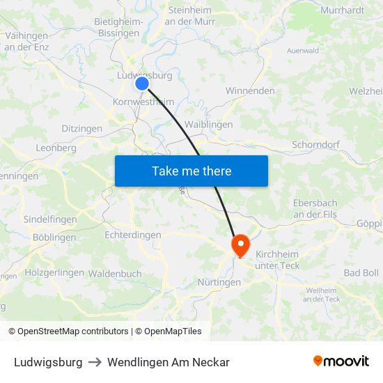 Ludwigsburg to Wendlingen Am Neckar map