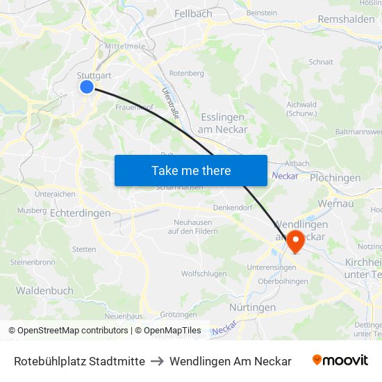 Rotebühlplatz Stadtmitte to Wendlingen Am Neckar map