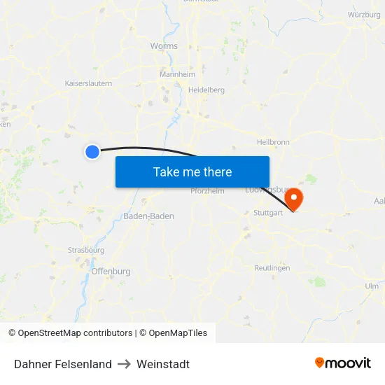 Dahner Felsenland to Weinstadt map