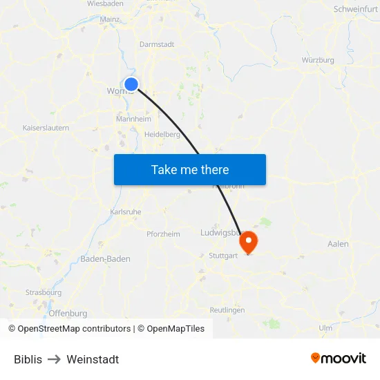 Biblis to Weinstadt map