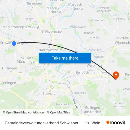 Gemeindeverwaltungsverband Schwieberdingen-Hemmingen to Weinstadt map
