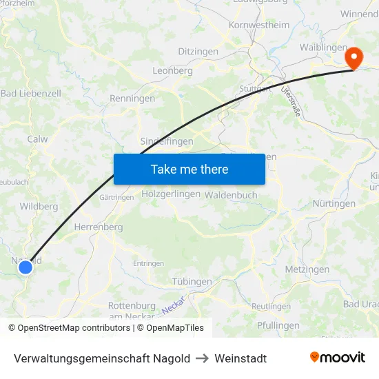 Verwaltungsgemeinschaft Nagold to Weinstadt map