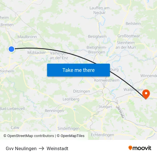 Gvv Neulingen to Weinstadt map
