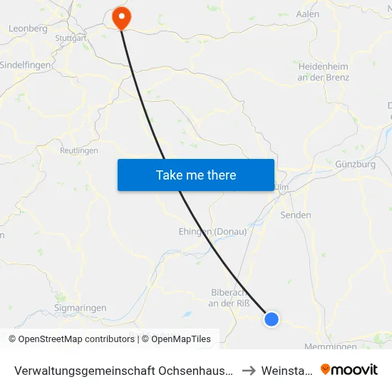 Verwaltungsgemeinschaft Ochsenhausen to Weinstadt map