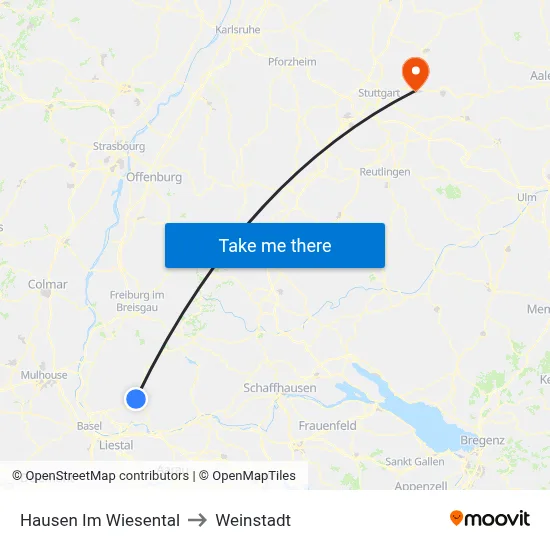 Hausen Im Wiesental to Weinstadt map