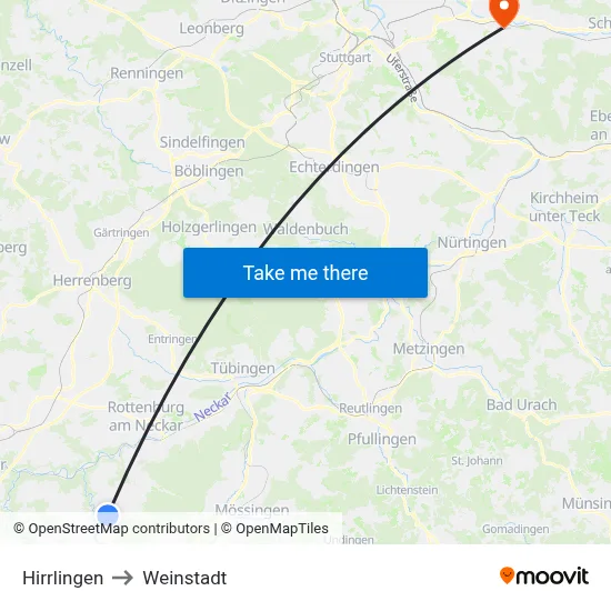 Hirrlingen to Weinstadt map