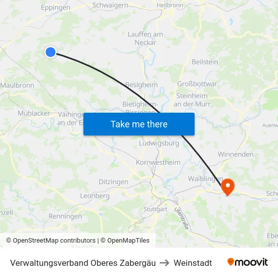 Verwaltungsverband Oberes Zabergäu to Weinstadt map