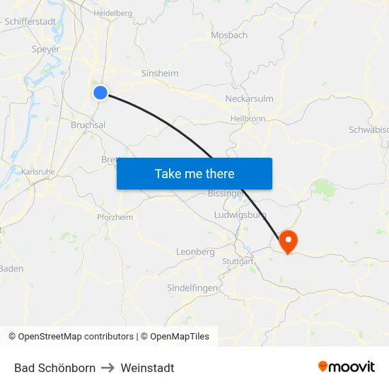 Bad Schönborn to Weinstadt map