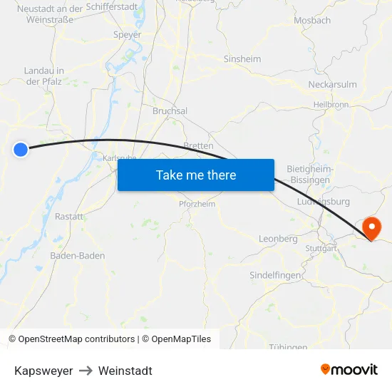 Kapsweyer to Weinstadt map