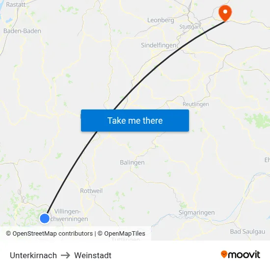 Unterkirnach to Weinstadt map