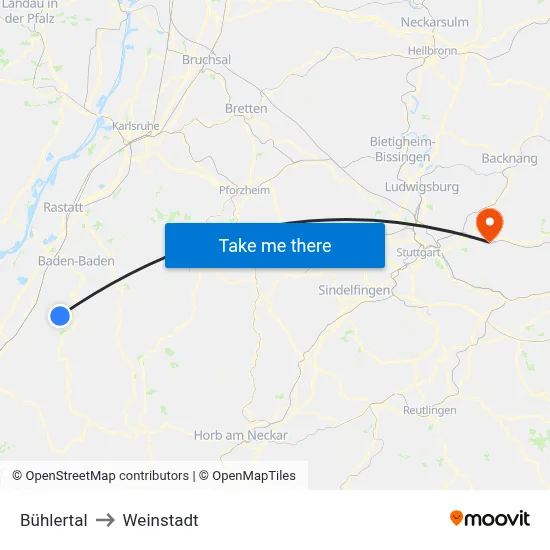 Bühlertal to Weinstadt map