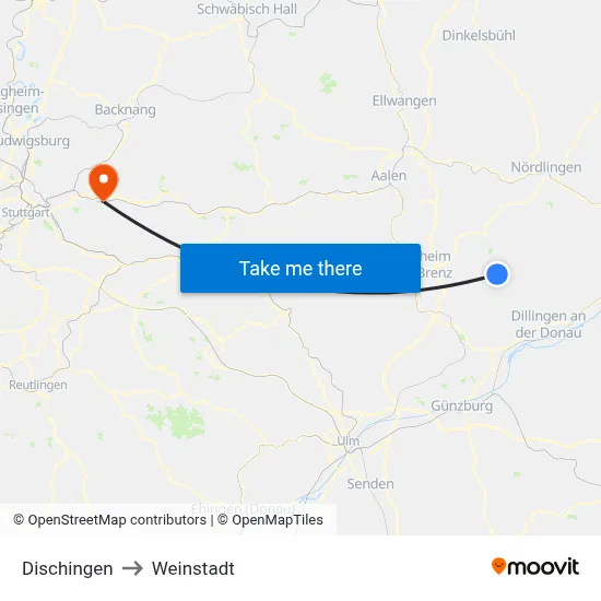 Dischingen to Weinstadt map
