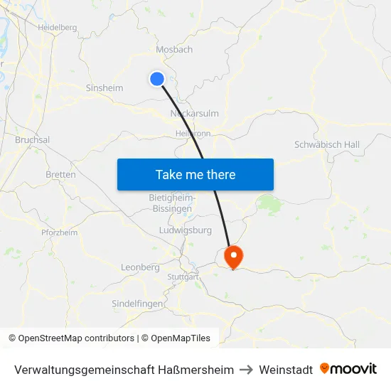 Verwaltungsgemeinschaft Haßmersheim to Weinstadt map