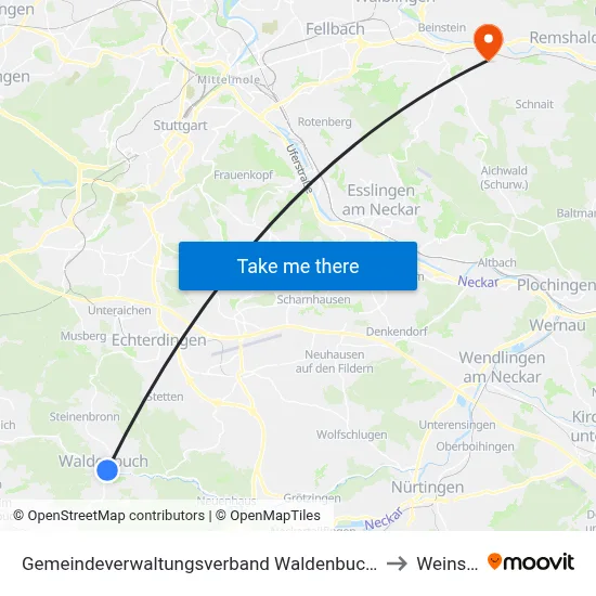 Gemeindeverwaltungsverband Waldenbuch/Steinenbronn to Weinstadt map