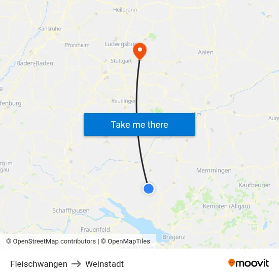 Fleischwangen to Weinstadt map