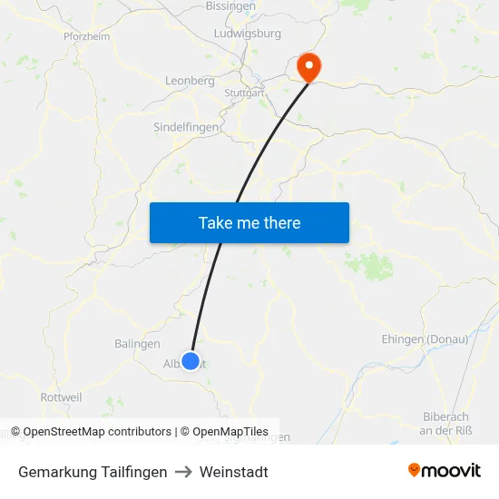 Gemarkung Tailfingen to Weinstadt map