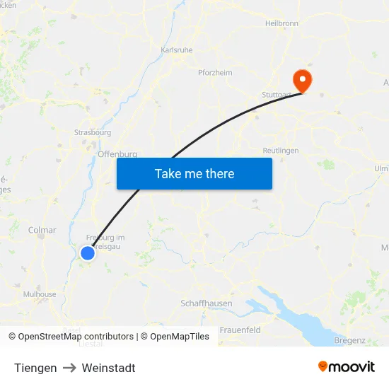 Tiengen to Weinstadt map