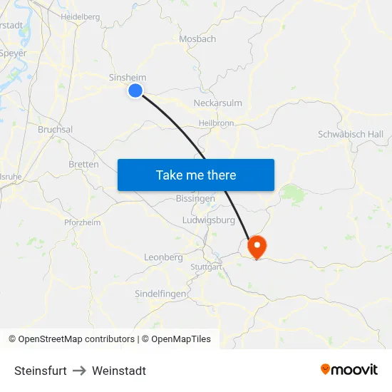 Steinsfurt to Weinstadt map