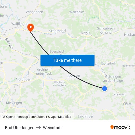 Bad Überkingen to Weinstadt map