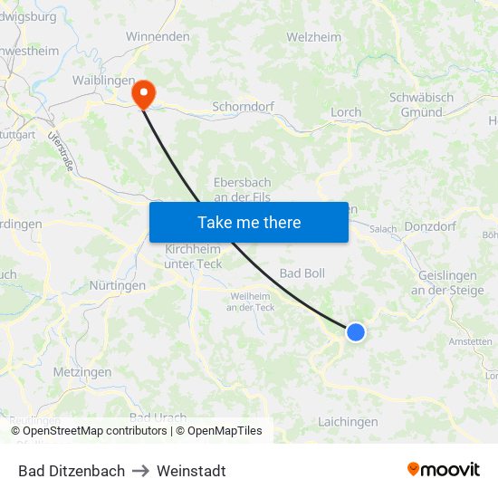 Bad Ditzenbach to Weinstadt map