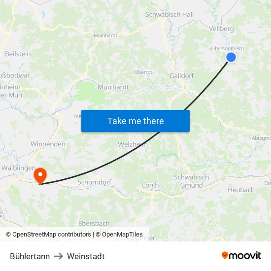 Bühlertann to Weinstadt map