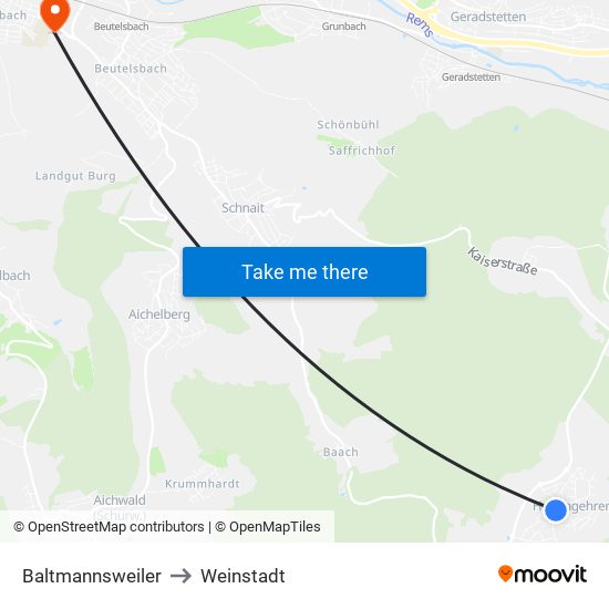 Baltmannsweiler to Weinstadt map