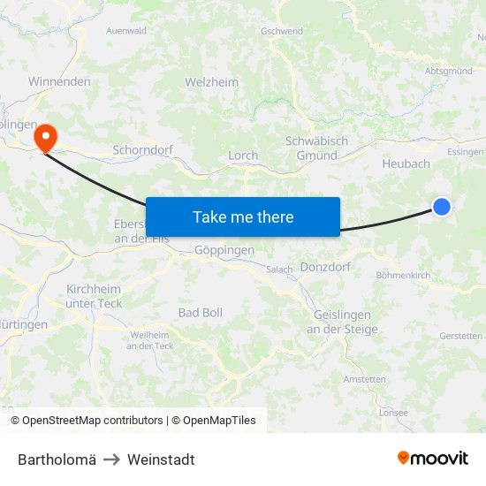 Bartholomä to Weinstadt map