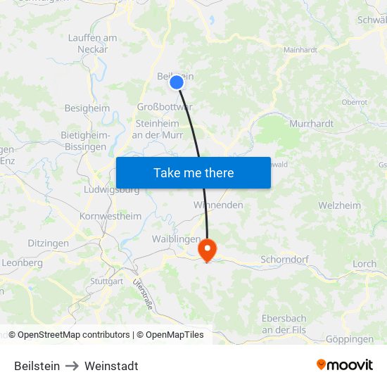 Beilstein to Weinstadt map