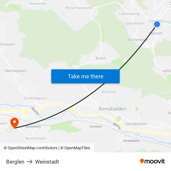 Berglen to Weinstadt map