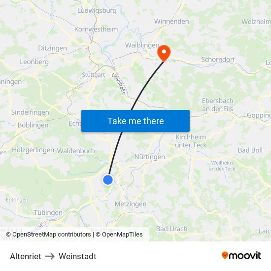 Altenriet to Weinstadt map