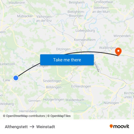 Althengstett to Weinstadt map