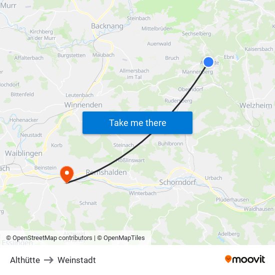 Althütte to Weinstadt map