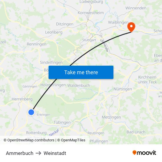 Ammerbuch to Weinstadt map