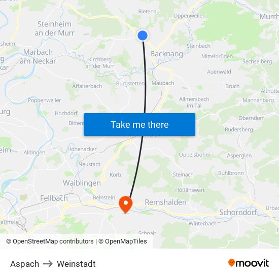 Aspach to Weinstadt map