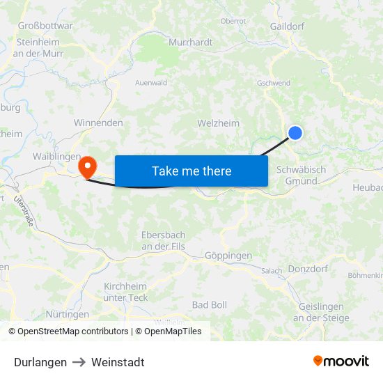 Durlangen to Weinstadt map