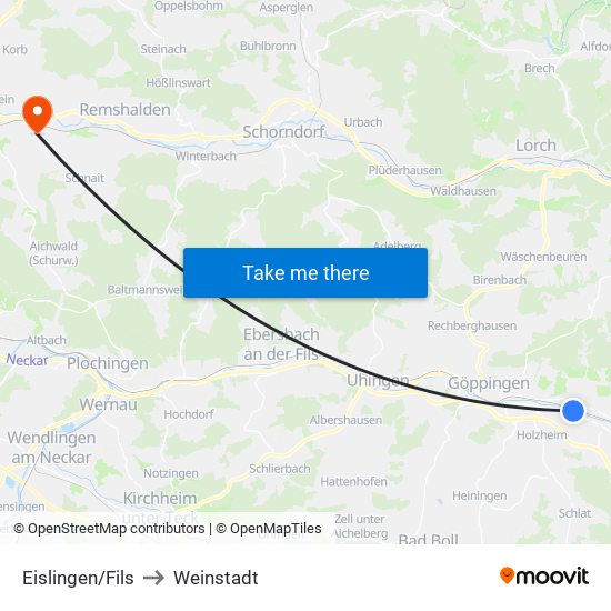 Eislingen/Fils to Weinstadt map