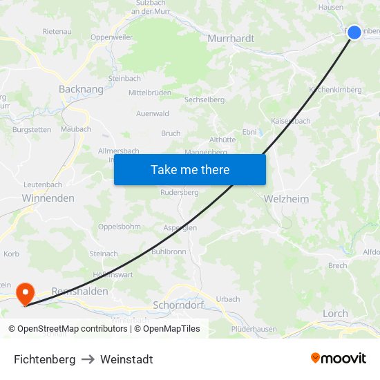 Fichtenberg to Weinstadt map