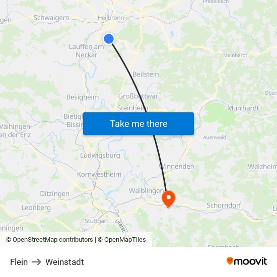 Flein to Weinstadt map