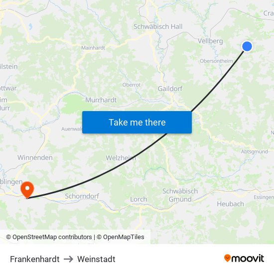 Frankenhardt to Weinstadt map