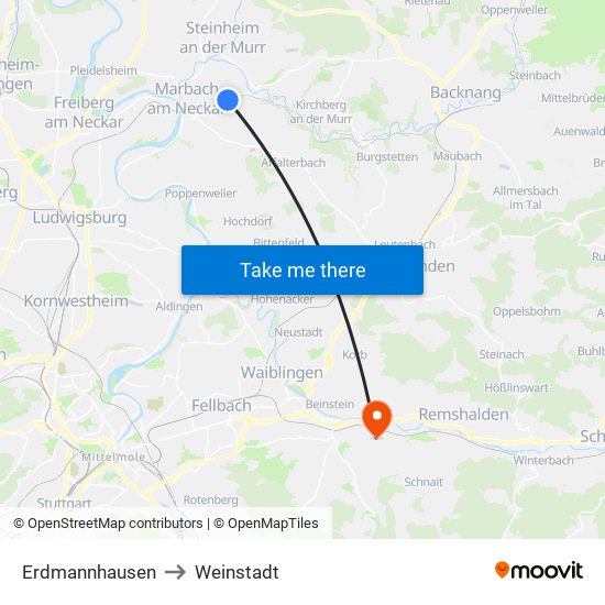 Erdmannhausen to Weinstadt map