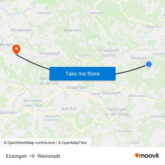 Essingen to Weinstadt map
