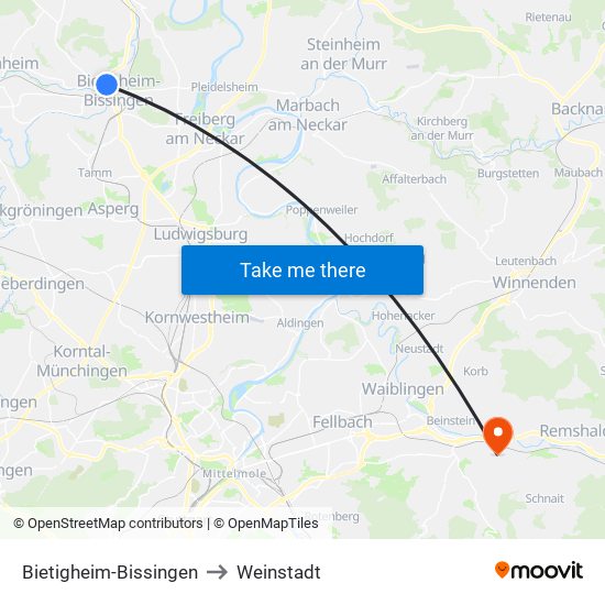 Bietigheim-Bissingen to Weinstadt map