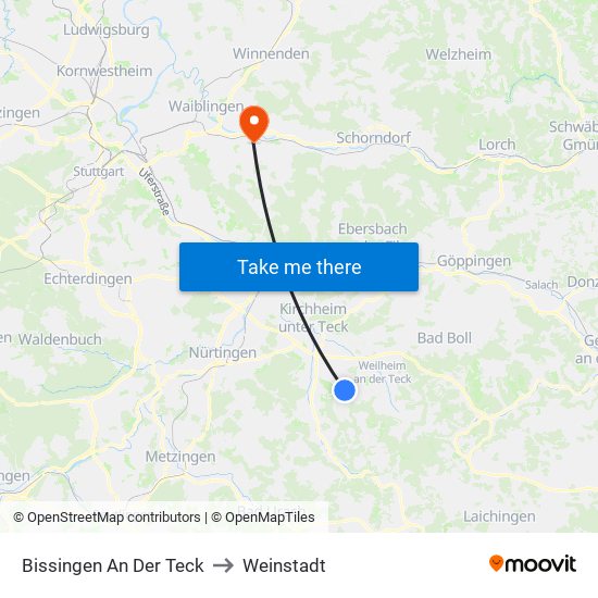 Bissingen An Der Teck to Weinstadt map