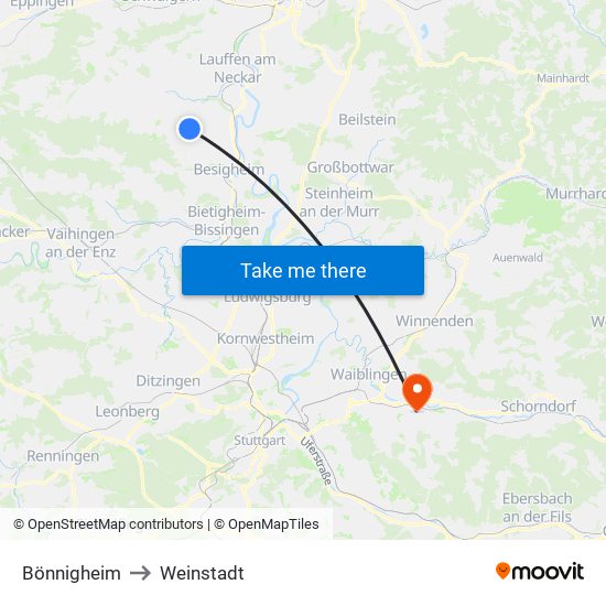 Bönnigheim to Weinstadt map