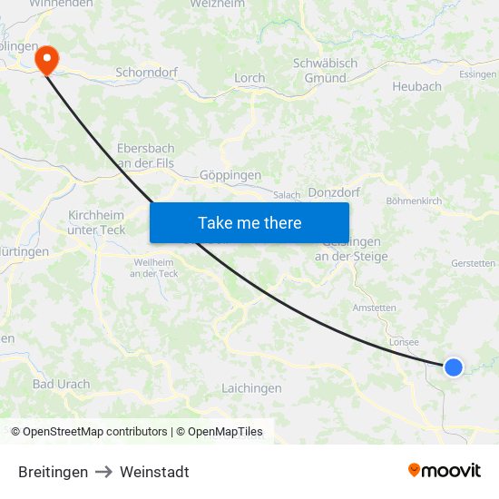 Breitingen to Weinstadt map