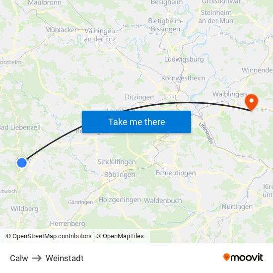 Calw to Weinstadt map
