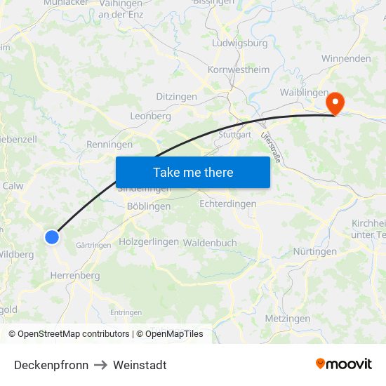 Deckenpfronn to Weinstadt map