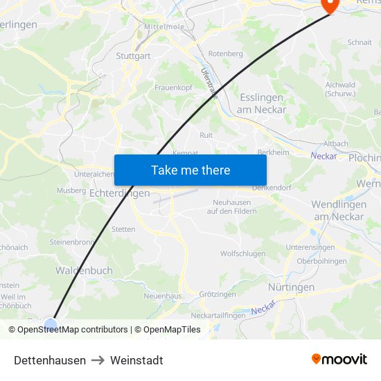 Dettenhausen to Weinstadt map